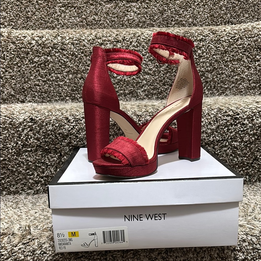 Nine West Red High Heel Sandals with Ankle Strap